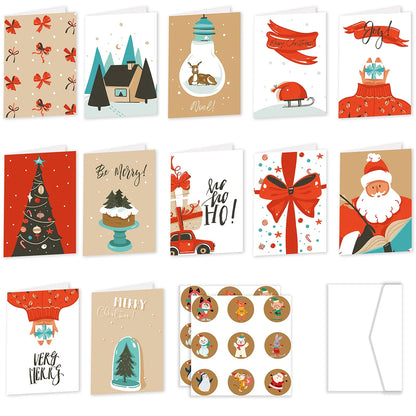 26pcs Merry Christmas Fold Small Greeting Cards with Envelopes Xmas Postcard Navidad New Year 2025 DIY Gift Card Decoration Noel