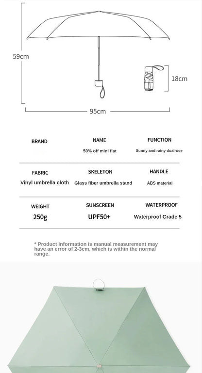 Mini Sun Umbrella Pocket Rain Umbrella Vinyl Folding UV Ultraviolet Protection Sun Shade Pocket Parasol Capsule