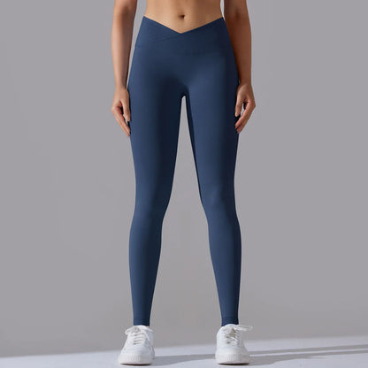 Crossover Waist Women Yoga Leggings Hips Lifting Gym Leggings Seamless Sport Pants High Waist Fitness Leggings Workout Running