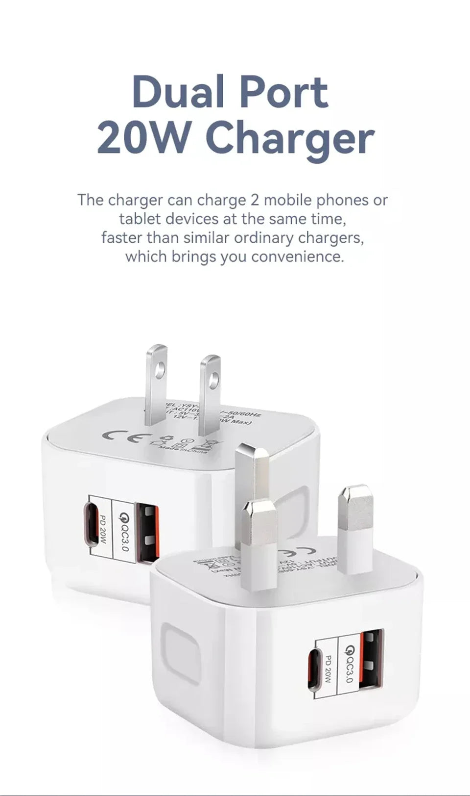 EU US UK 20W Dual Ports Type c USB C PD Wall Charger Fast Quick Charging Power Adapters For IPhone 11 12 13 14 15 Samsung htc lg