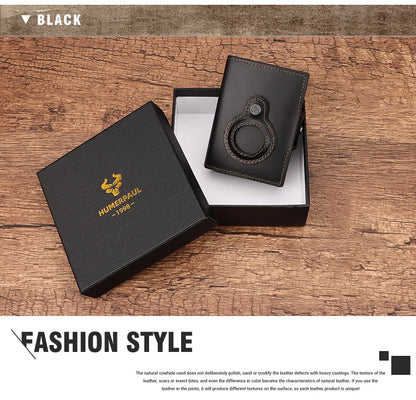 Anti-scan Magnet Credit Card Holder Wallet Genuine Leather Automatic Pop Out Aluminum Smart Wallets Luxury AirTag Purse Set