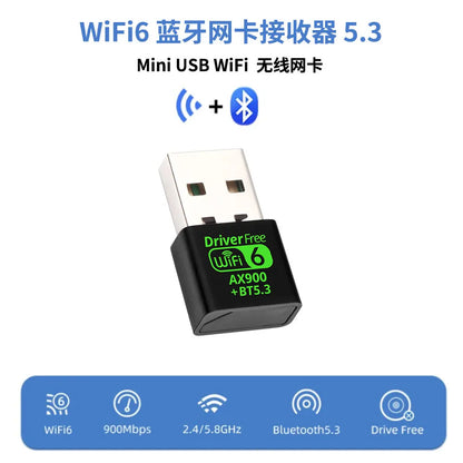 AX900 USB WiFi 6 Bluetooth 5.3 Adapter 2in1 Dongle Dual Band 2.4G&5GHz USB WiFi Network Wireless Wlan Receiver DRIVER FREE