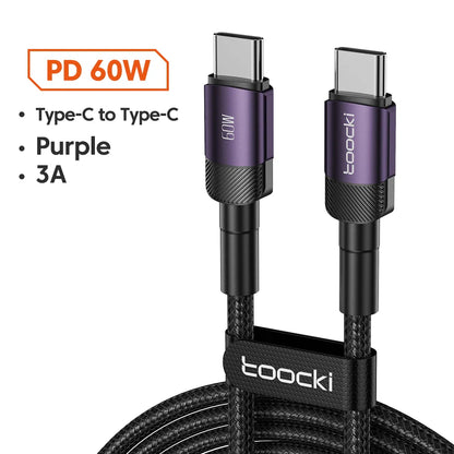Toocki 60W/100W Type C to USB C Cable PD 3.0 Quick Charge Fast Charging Type C to Type C For Huawei Xiaomi Samsung Laptop
