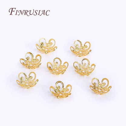 8/10MM 18K Gold Plated Brass Metal Hollow Beads Caps Flower Caps For Beads For DIY Beading Jewelry Making Supplies Wholesale