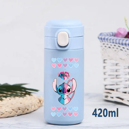 Disney Stitch 420ml Thermal Cup Sports Water Bottle Kids Portable Large Capacity Outdoor Vacuum Cup Stainless Steel Bottle