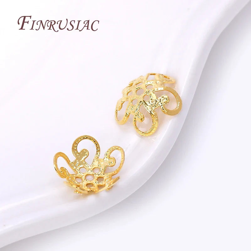 8/10MM 18K Gold Plated Brass Metal Hollow Beads Caps Flower Caps For Beads For DIY Beading Jewelry Making Supplies Wholesale