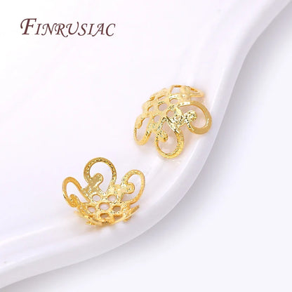 8/10MM 18K Gold Plated Brass Metal Hollow Beads Caps Flower Caps For Beads For DIY Beading Jewelry Making Supplies Wholesale
