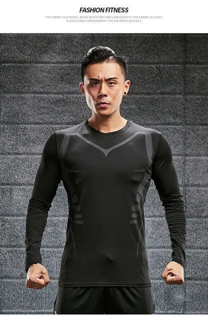 Quick Drying Tight Fitting Suit For Men'S Long Sleeved Sports Cycling Top, Running, Fitness, Football Training, Basketball Shirt