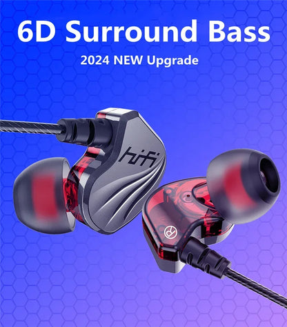 HIFI 6D Surround Bass In-Ear Wired Headphones 3.5mm Type C Earphone Sports Waterproof Gaming Headset Handfree Earbuds with Mic
