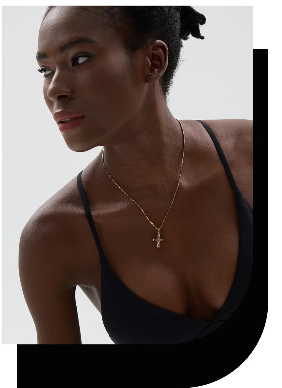 Yhpup Delicate Colorful Bling Cubic Zirconia Cross Pendant Stainless Steel Luxury Necklace High-Grade Fashion Shiny Jewelry Gift