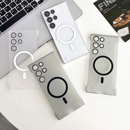 Ultra Slim For Magsafe Clear Frameless Phone Case For Samsung S24 Plus S22 S23 Ultra Magnetic Wireless Charging Borderless Cover