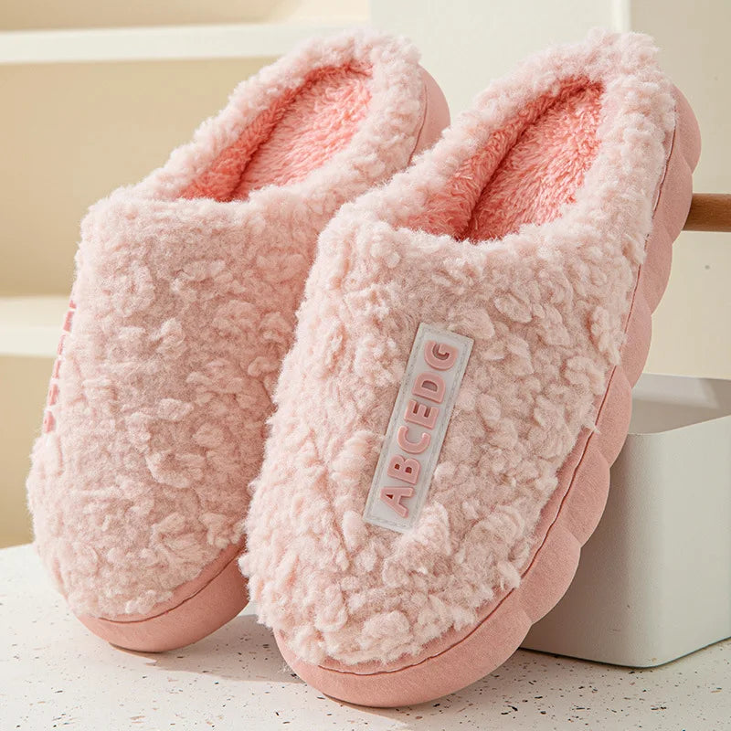 Eyriphy New Fashion Cotton Slippers For Women Winter Warm House Shoes Curly Faux Cotton Bedroom Slides Non-Slips Comfort Slipper