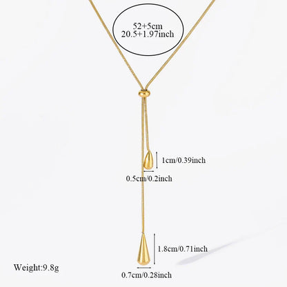 GANEMLY 316L Stainless Steel Water Drop Pendant Necklace For Women Trendy Drawstring Neck Chain 18K Gold Plated Jewelry Gift