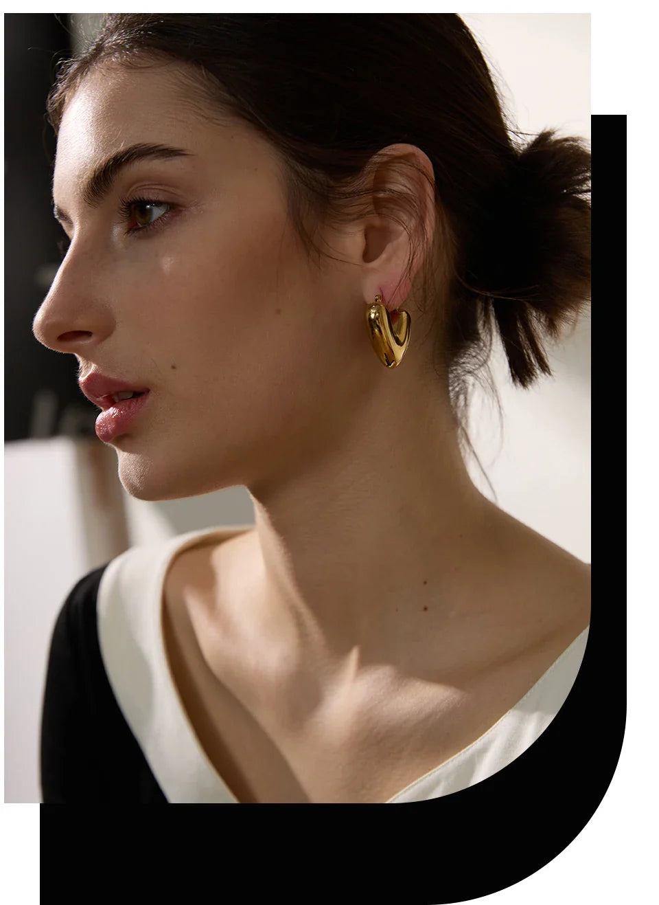 Yhpup Fat Fashion Stainless Steel Heart Chunky Hoop Earrings Charm Metal Texture Rust Proof Versatile Jewelry серьги тренд