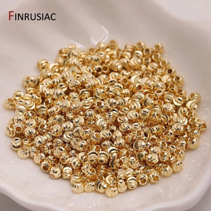 18K Gold Plated Brass Spacer Beads For Jewelry Making Materials,Separators For Beads, Striped Cut Flower Beads For Needlework