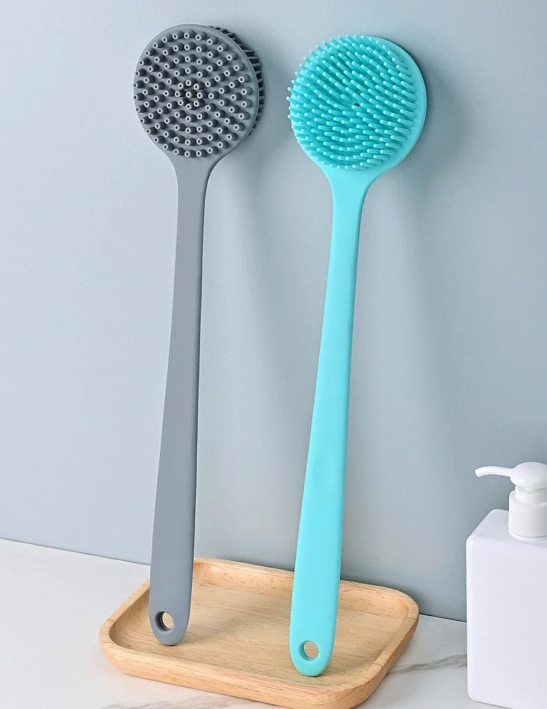 Double-Sided Silicone Back Scrubber Long Handle Long Handle Body Bath Brush Mud Back Scrubber Shower Massage Exfoliation Brush