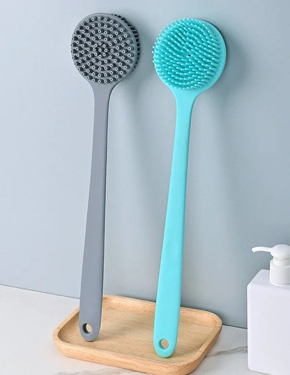 Double-Sided Silicone Back Scrubber Long Handle Long Handle Body Bath Brush Mud Back Scrubber Shower Massage Exfoliation Brush