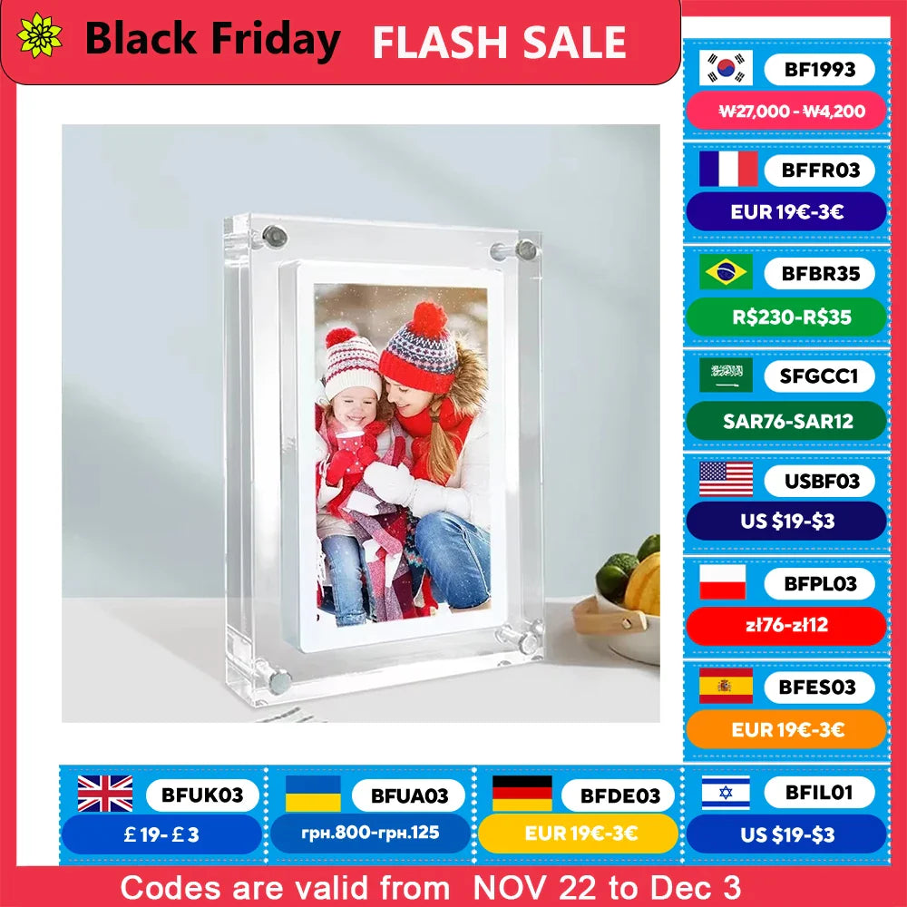 Acrylic Digital Photo Frame 5/7 Inch 1000Mah Vertical Display IPS Screen 2G Memory Battery Porta Retrato Digital