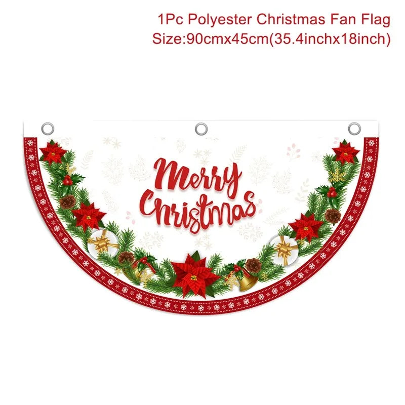 Christmas Fan-shaped Flag Banner Christmas Decoration for Home 2024 Christmas Ornament Xmas Navidad Noel Gift New Year 2025