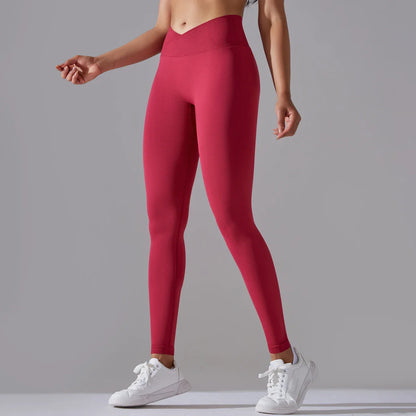 Crossover Waist Women Yoga Leggings Hips Lifting Gym Leggings Seamless Sport Pants High Waist Fitness Leggings Workout Running