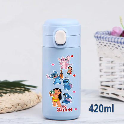 Disney Stitch 420ml Thermal Cup Sports Water Bottle Kids Portable Large Capacity Outdoor Vacuum Cup Stainless Steel Bottle