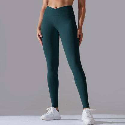 Crossover Waist Women Yoga Leggings Hips Lifting Gym Leggings Seamless Sport Pants High Waist Fitness Leggings Workout Running