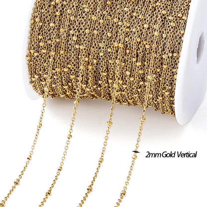No Fade 2Meters Stainless Steel Chains Gold Color Lips Beads Beaded Chain for Jewelry Making DIY Necklace Bracelet Accessories