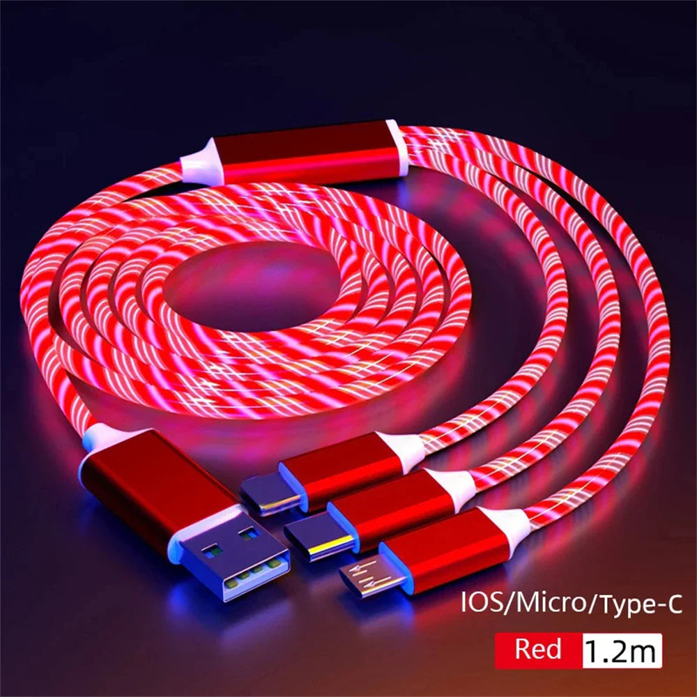 NNBILI Glowing LED Light USB 3 IN 1 cable Phone Fast Charging Charger Luminous Type C Cable For Xiaomi iPhone Phone Accessories