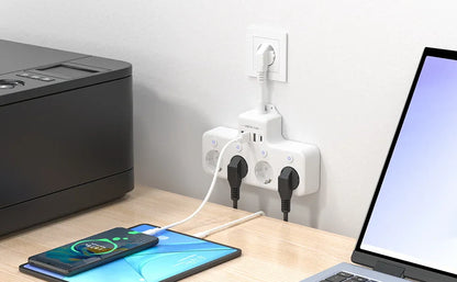European plug power strip multi-contact socket with 3 USB and 1Type-C ports household power socket with switch surge protector