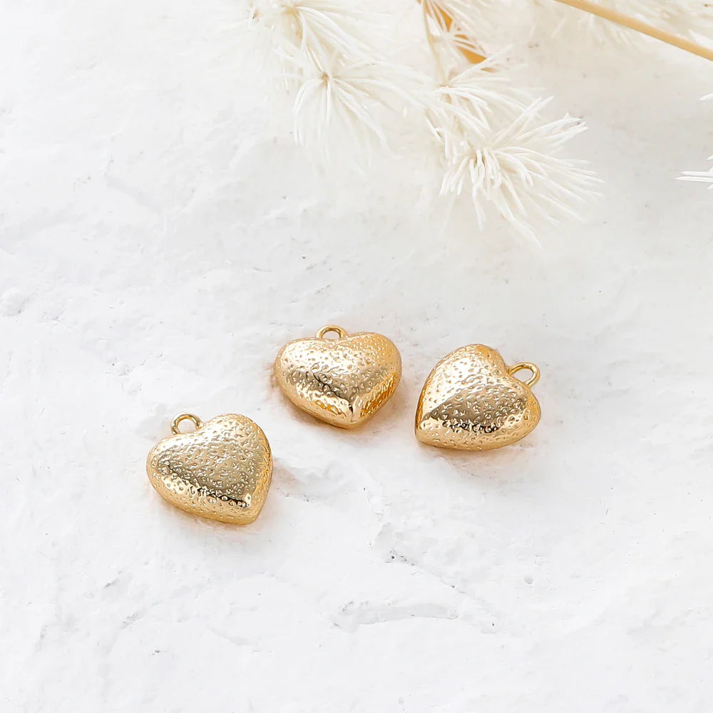 4pcs/lot 14K 18K Gold Plated Heart Charm with Jump Ring Necklace Making Supplies Solid Love Pendant For DIY Jewelry Accessories