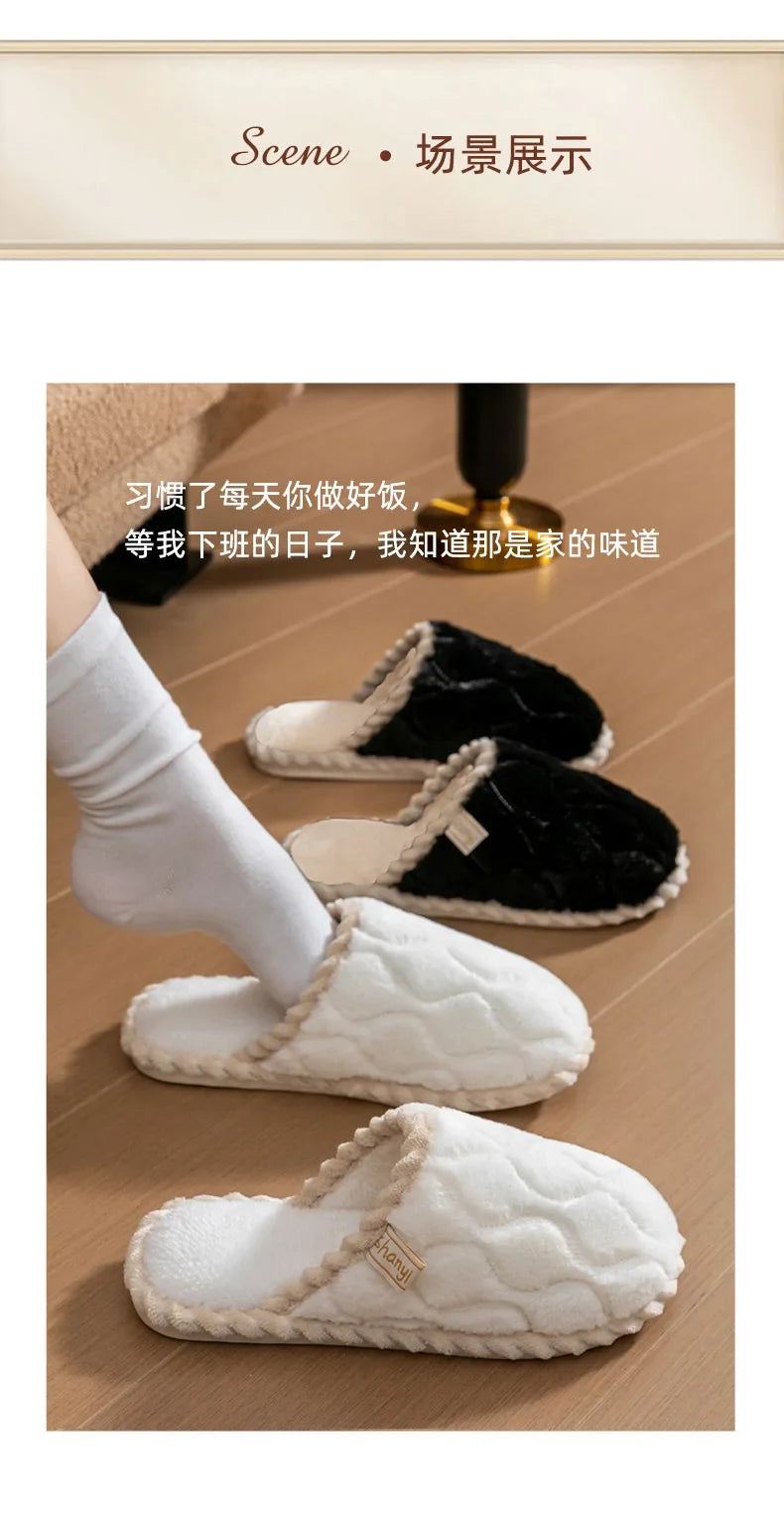 Cotton Slippers for Women Suitable for Spring Autumn Living Indoor Anti Slip Home Warm Home Couple Winter Furry Men Slippers
