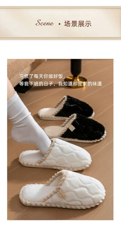 Cotton Slippers for Women Suitable for Spring Autumn Living Indoor Anti Slip Home Warm Home Couple Winter Furry Men Slippers