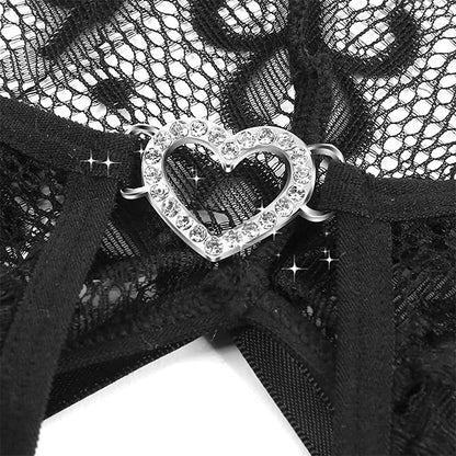 Sexy Crotchless Blue Lingerie Women Lace Hollow Bodysuit Erotic Pajamas Teddy Babydoll Dress Deep V Open Bra Porn Underwear Set