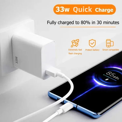 33W USB Charger Quick Charge Mobile Phone Power Adapter For Xiaomi Huawei 6A USB Type C Cable QC 3.0 Fast Charger Data Cable Set