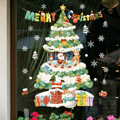 2024 Christmas Window Stickers Santa Claus Xmas Tree Cartoon Glass Decal Merry Christmas New Year Holiday Decorations for Home