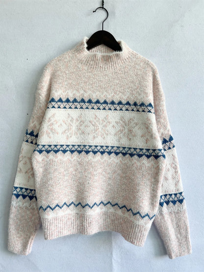 Winter Clothes Women 2023 New Year Sweater Snowflake Vintage Loose Jumper Red Long Sleeve Knitted Pullover Holiday Tops