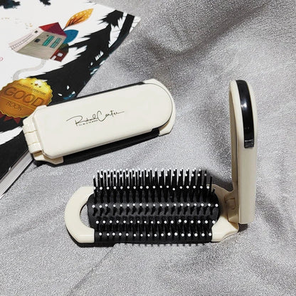 Foldable Hair Brush Portable Massage Comb Head Massager Anti-Static Travel Hair Combs with Mirror Girls Hair Styling Accessories
