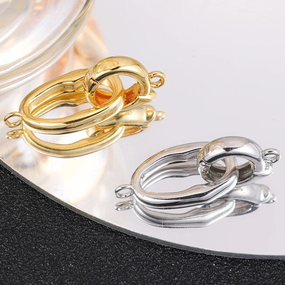 Juya Handmade 18K Gold Silver Plated Fastener Bail Connector Clasps Accessories For Needlework Pearls Beads Jewelry Making