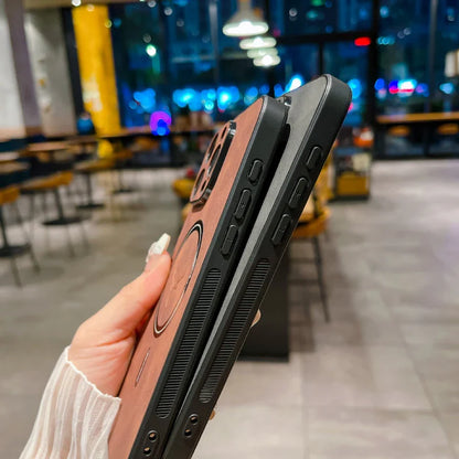 Luxury PU Deer Leather Case For iPhone 16 Pro Max 15 14 13 12 11 Pro Max 15Pro 14Pro 13Pro For Magsafe Wireless Charge Back Case