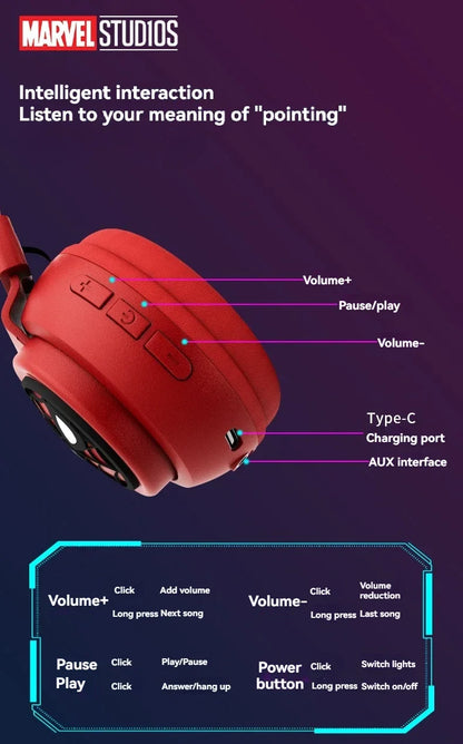 Disney Headphones Foldable HIFI Sound Bluetooth Headsets Spider-Man Series Wireless Earphones Bluetooth for Kids Anime Cartoon