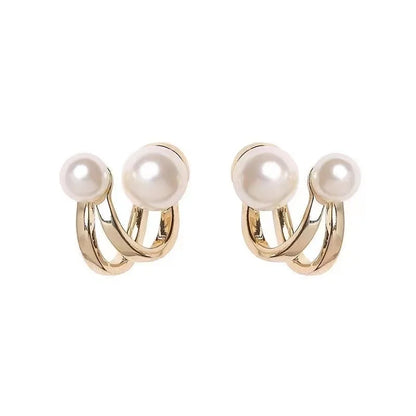 2025 New Retro Light Luxury Pearl Stud Earrings Korean Simple Jewelry Christmas Party Girl's Temperament Accessories For Woman