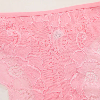 3PC/Set Women Sexy Lace Panties Low Rise Hollow Out Briefs Floral Transparent Underwear for Feamale Elastic Straps Soft Lingerie