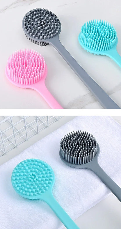 Double-Sided Silicone Back Scrubber Long Handle Long Handle Body Bath Brush Mud Back Scrubber Shower Massage Exfoliation Brush