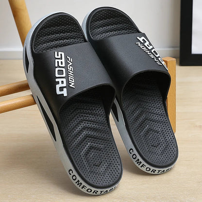 Big Size Men's Slippers Summer Sport Style Slides Anti-slip Thick Sole Breathable Fashion Slip-on Beach Leisure Sandals