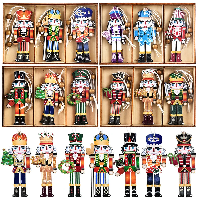 Christmas Nutcracker Soldier Wooden Pendant Xmas Tree Hanging Ornaments 2024 Navidad Decoration for Home 2025 New Year Gifts