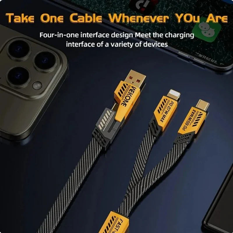 Four-in-one Multi-function Data Cable, USB-A/IPH/TYPE-C Port Conversion, Suitable for Charging Various Mobile Phone Models.