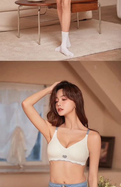 3Pcs Adjustable Beauty Back Bra Intimates Gather No Steel Ring Sports Anti-Sagging Bra French Color Contrast Seamless Underwear