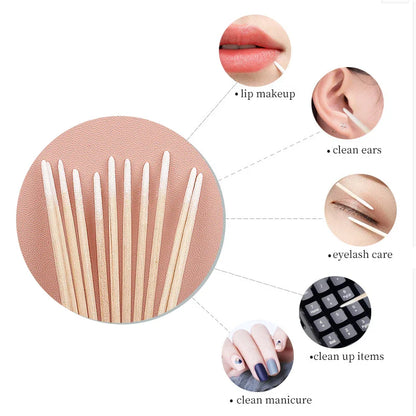 100/300 Pcs Disposable Ultra-small Cotton Swab Brush Lint Free Micro Wood Makeup Brushes Eyelash Extension Glue Removing Tools