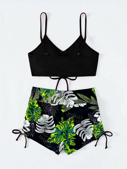 Drawstring Front Shorts Bikinis 2025 High Waist Swimsuit Women Swimwear Female Bathers Bathing Swimming Swim Suit Beachwear