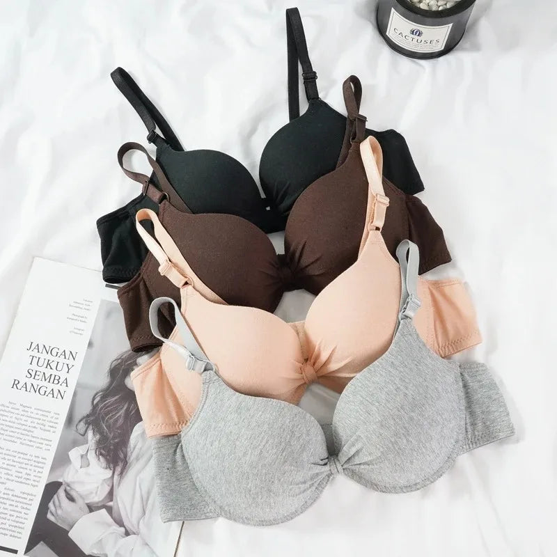 Bras Sexy Women Cotton Gathered Bra Deep V Underwire Ladied Brassiere Push Up Lingerie Solid Bras Backless Intimate Underwear
